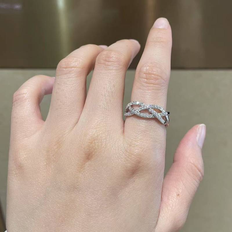 环环相绕排戒S925银镀白金Women's Ring定制选款副石Moissanite0.59ct